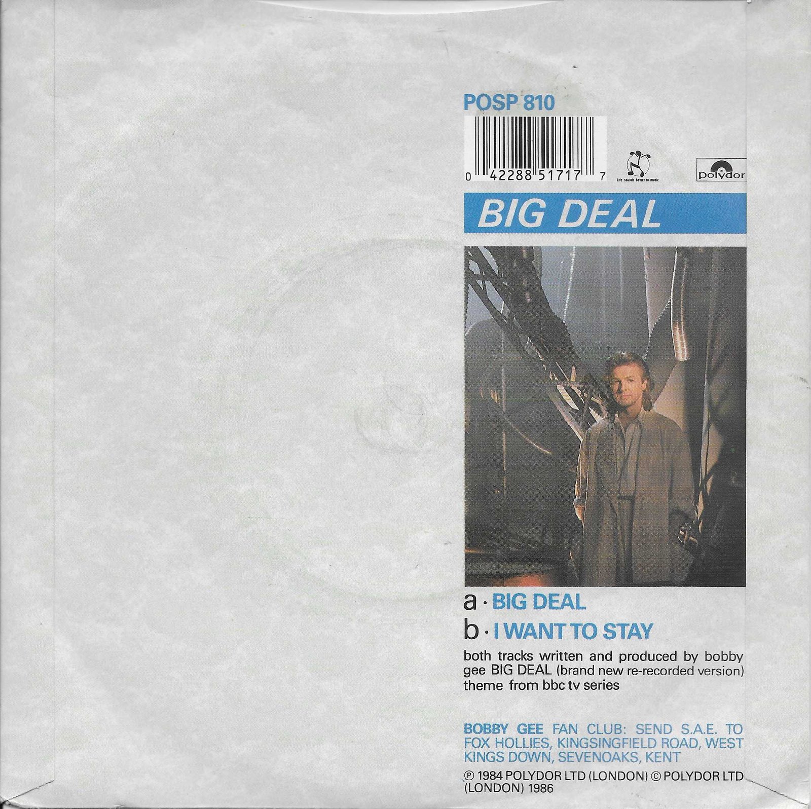 POSP 810 Big deal Bobby Gee from the BBC records and Tapes library Back cover of POSP 810